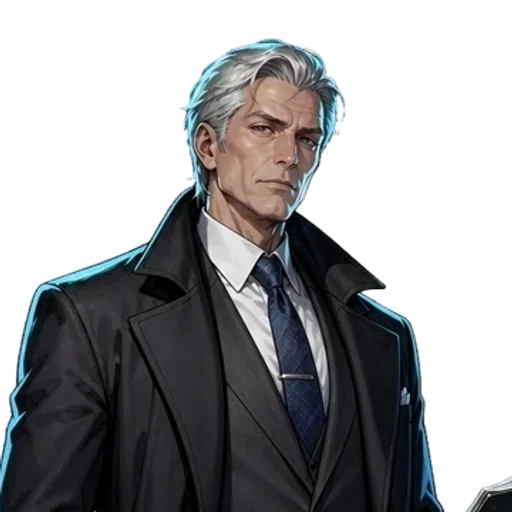 Graham Holt, in a suit and long coat