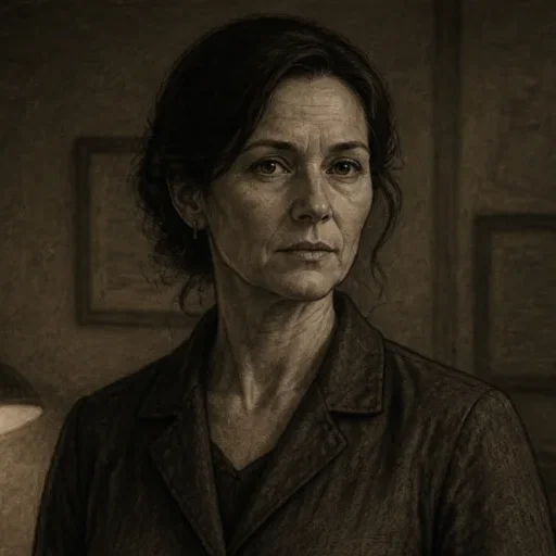 Clara Vey, beside the archive's filing cabinets