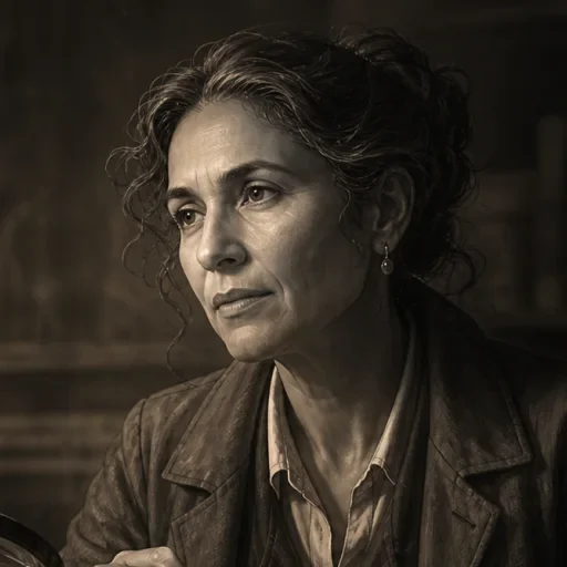 Dr. Samira Vale, examining archival material
