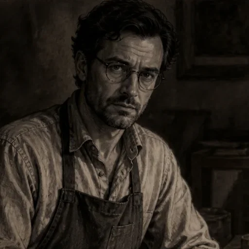 Tomas Reed, at a conservation workbench