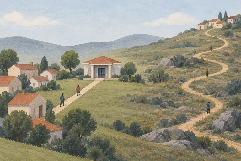 Paths of different lengths connect homes to the same service building