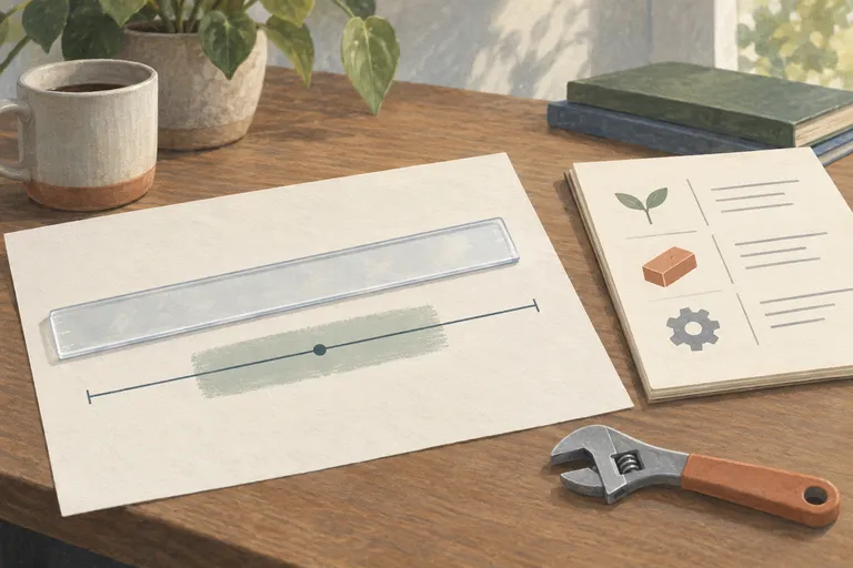 A translucent range marker, an unlabelled estimate and practical planning tools share a desk