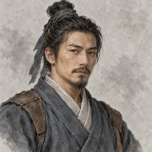 Imagined portrait of Ma Dai in blue-grey campaign clothing