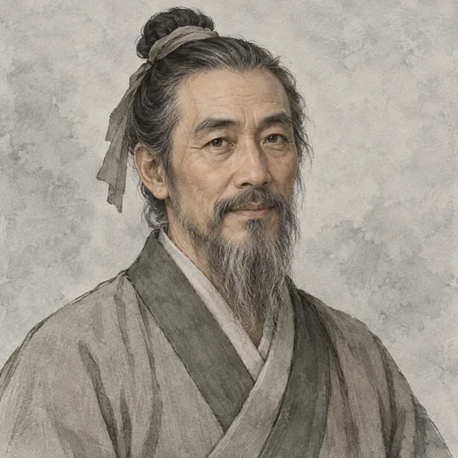 Imagined portrait of Zhang Ling in a plain linen robe with his hair gathered