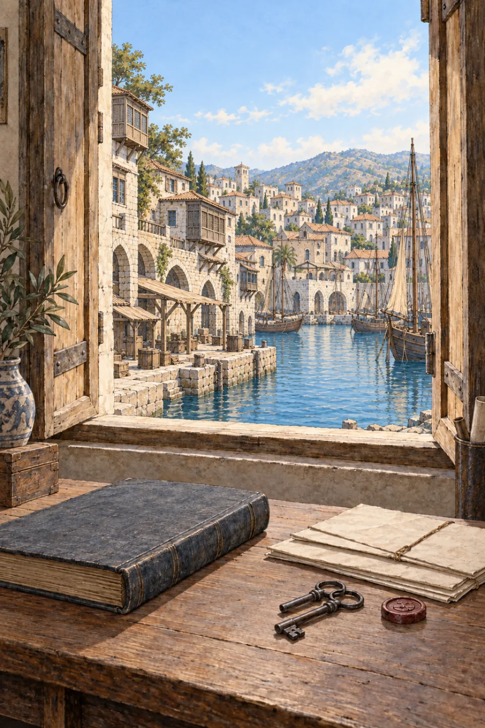Property records and old keys overlook the harbour of Verpoli