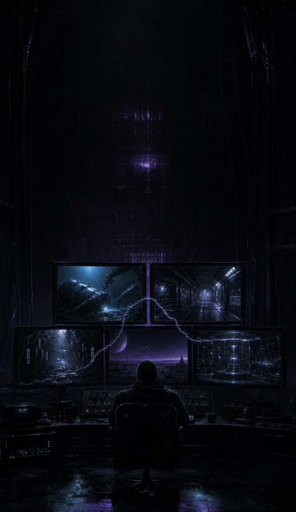 An outside operator watches five remote incidents on a bank of monitors